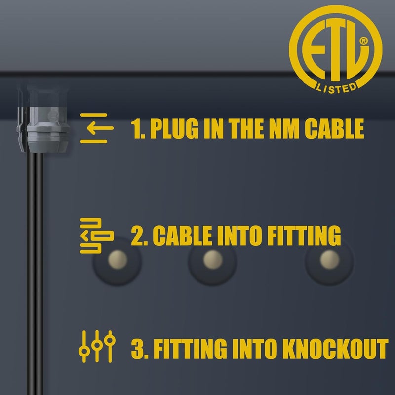 Copkim 100 Pcs Non Metallic Cable Connectors Nm Wire Fixing Buckle Bulk, Labor Saving Snap Style Installation for Wiring, Single 14/2-10/3 Awg, Two 14/2-12/2-14/3 Awg, Etl Certified (1/2 Inch) - Image 5